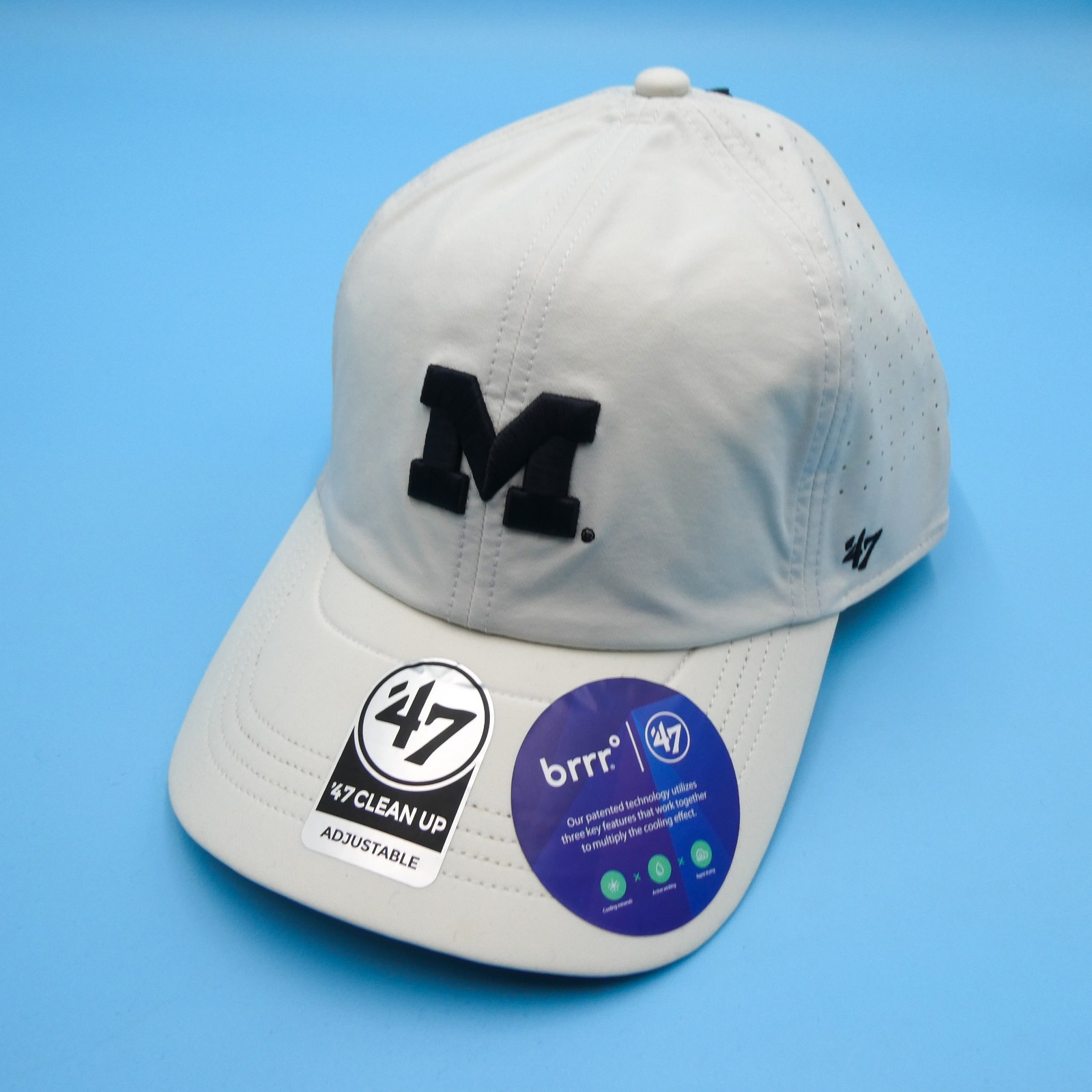 47 Brand Hat Mens One Size Clean Up Michigan Wolverines White Cooling Cap Sport